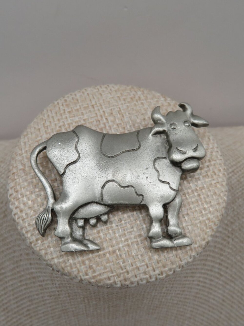 Vintage JJ Cow Silver Pewter Tone Brooch